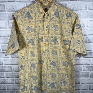 VTG REYN SPOONER Yellow Half Button Hawiian Shirt Mens M